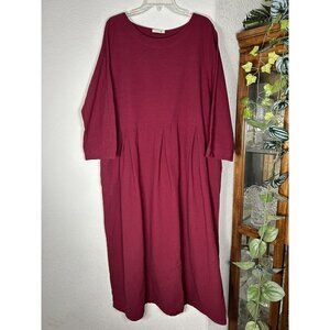 Bee Studio Maxi Dress Linen Cotton Womens Modest Church Long Sleeve Maroon